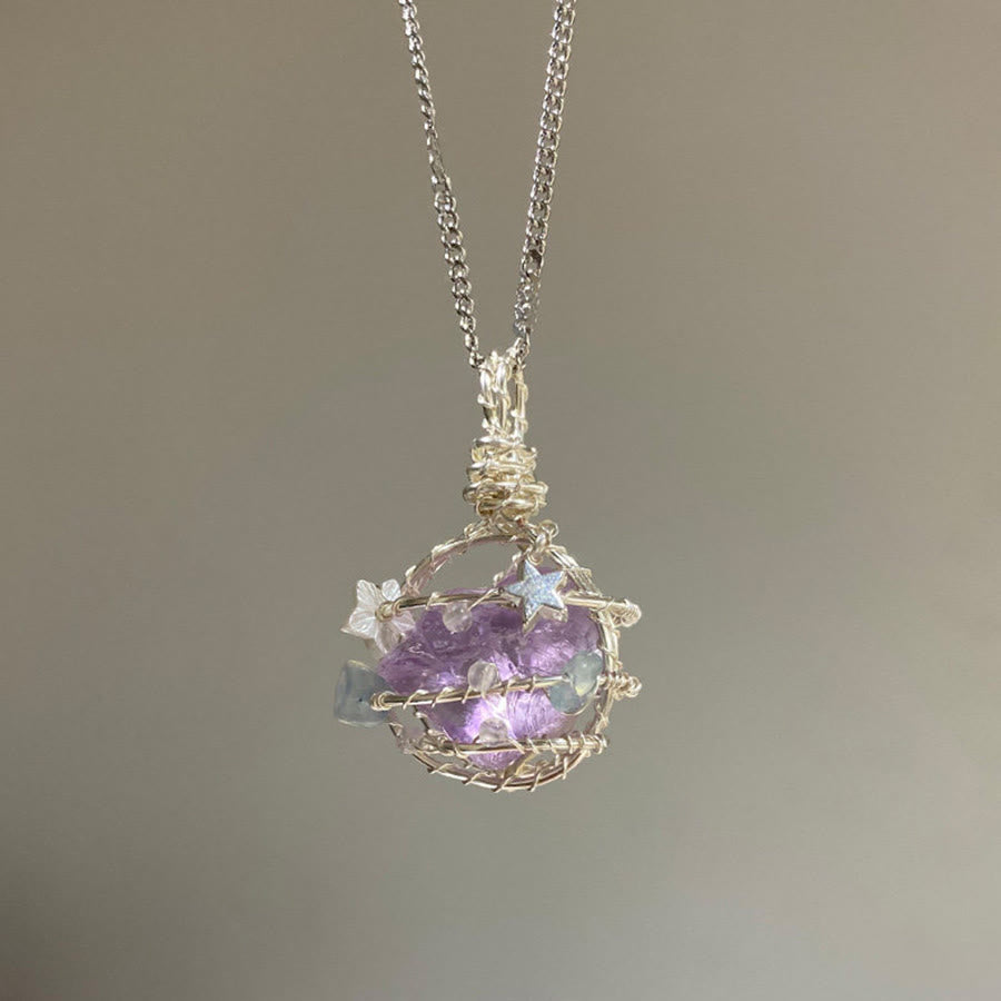 Collier pendentif Olivenorma en pierre naturelle avec fleurs émaillées et péridot - Amas d'améthyste - image 15