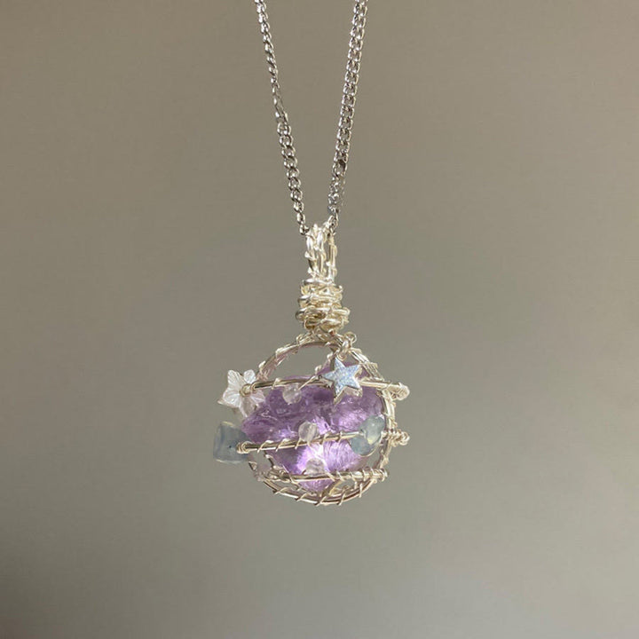 Collier pendentif Olivenorma en pierre naturelle avec fleurs émaillées et péridot - Amas d'améthyste - image 15