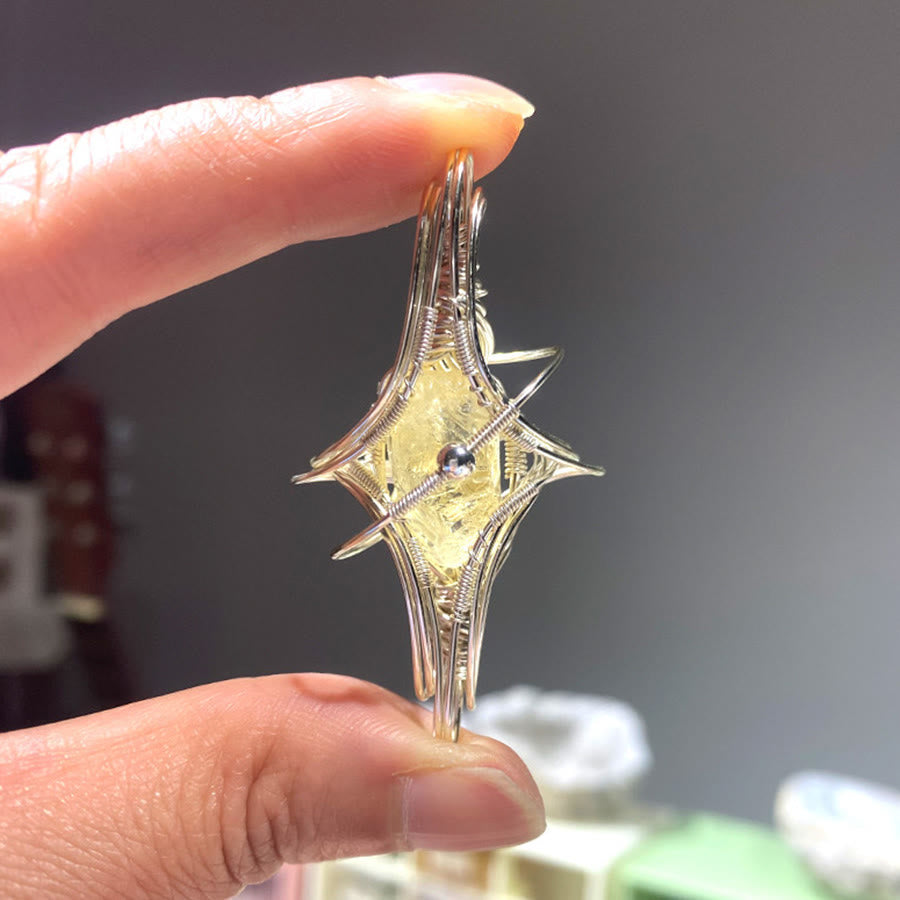 Collier Olivenorma à thème céleste en améthyste et aigue-marine, pierres naturelles enroulées de fil. - Citrine et planète - image 12