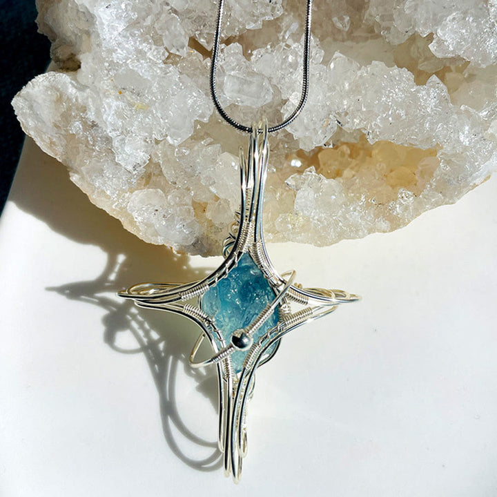 Collier Olivenorma à thème céleste en améthyste et aigue-marine, pierres naturelles enroulées de fil. - Aigue-marine et étoile filante - image 6