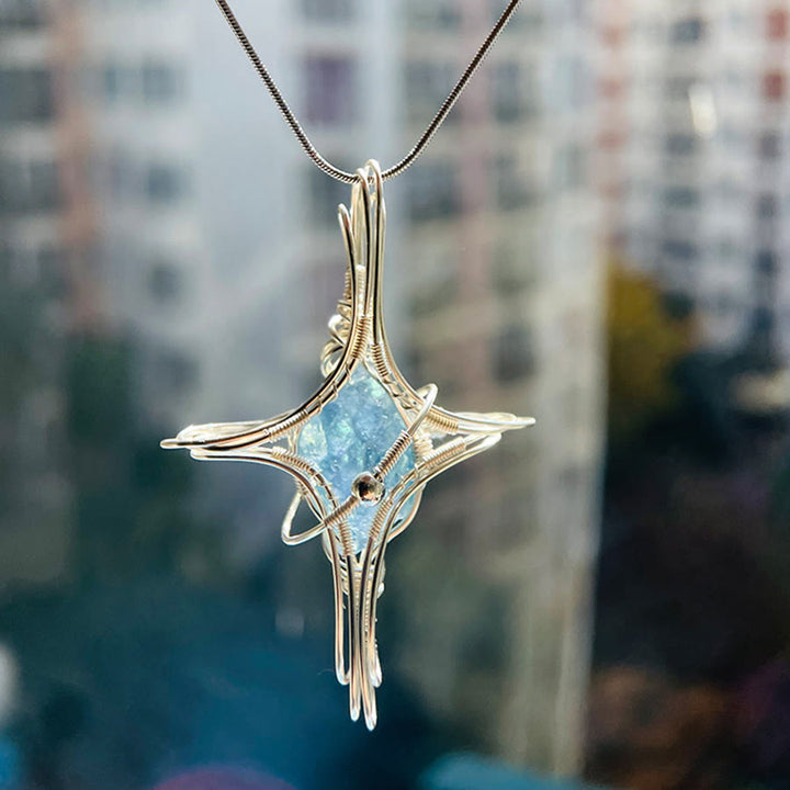 Collier Olivenorma à thème céleste en améthyste et aigue-marine, pierres naturelles enroulées de fil. - image 8