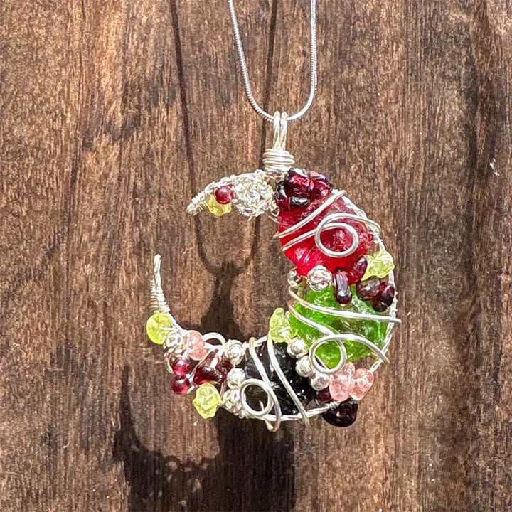 Collier Olivenorma fantaisie en obsidienne et verre mélangé en forme de croissant de lune, monté sur fil métallique - image 3