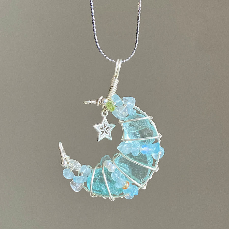 Collier en argent avec pendentif croissant de lune Olivenorma Raw Olivenorma orné d'étoiles et de fleurs - Amazonite - image 6