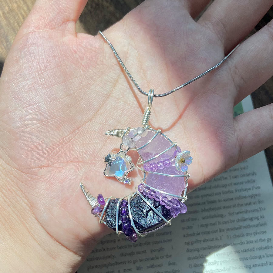 Collier en argent avec pendentif croissant de lune Olivenorma Raw Olivenorma orné d'étoiles et de fleurs - image 9