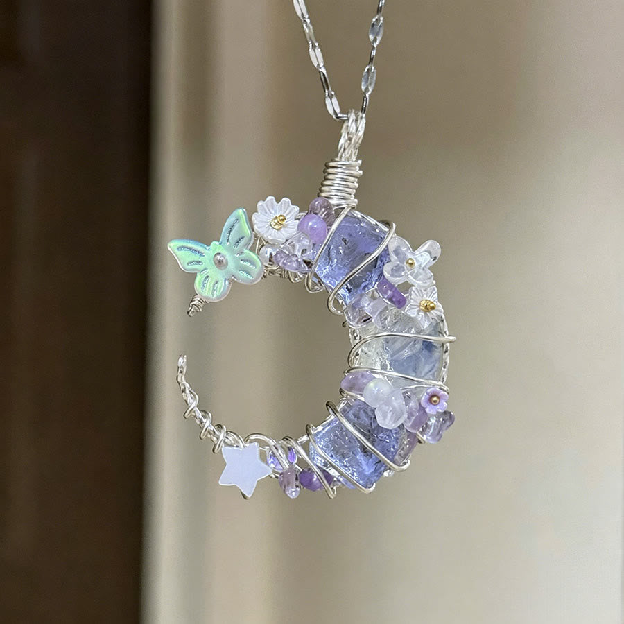 Collier avec pendentif croissant de lune en cristal Olivenorma et accents papillon et étoile - Améthyste - image 3
