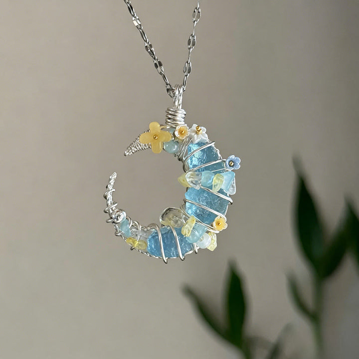 Collier avec pendentif croissant de lune en cristal Olivenorma et accents papillon et étoile - Bleu vert - image 6