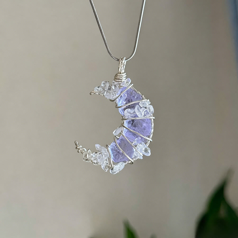 Collier avec pendentif croissant de lune en cristal Olivenorma et accents papillon et étoile - Améthyste et quartz clair - image 13
