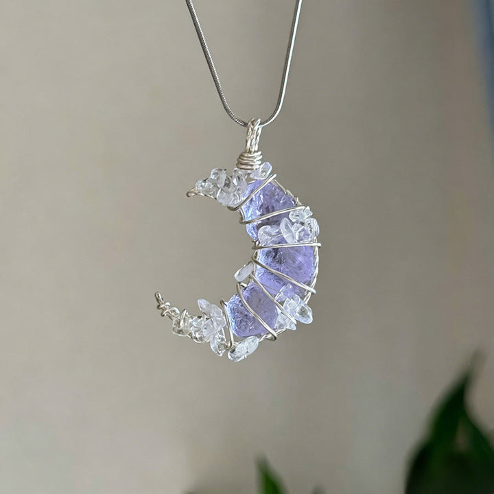 Collier avec pendentif croissant de lune en cristal Olivenorma et accents papillon et étoile - Améthyste et quartz clair - image 13