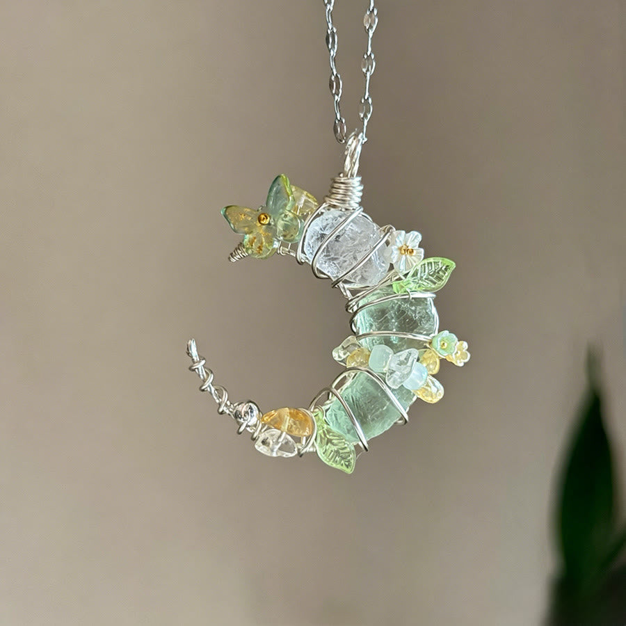 Collier avec pendentif croissant de lune en cristal Olivenorma et accents papillon et étoile - Fluorine - image 8