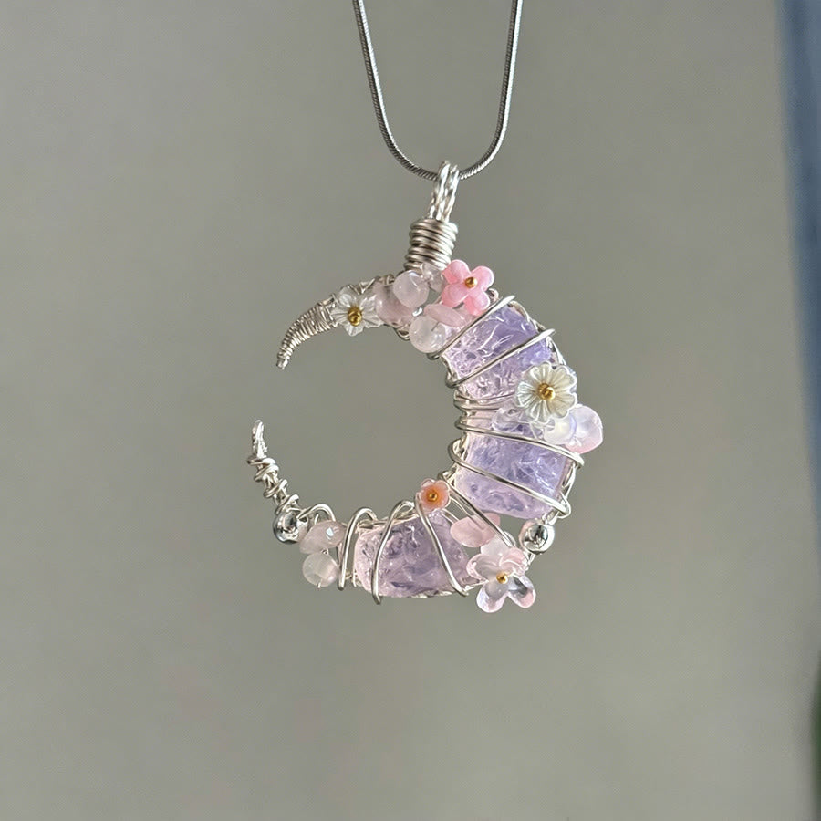 Collier avec pendentif croissant de lune en cristal Olivenorma et accents papillon et étoile - Quartz rose - image 10