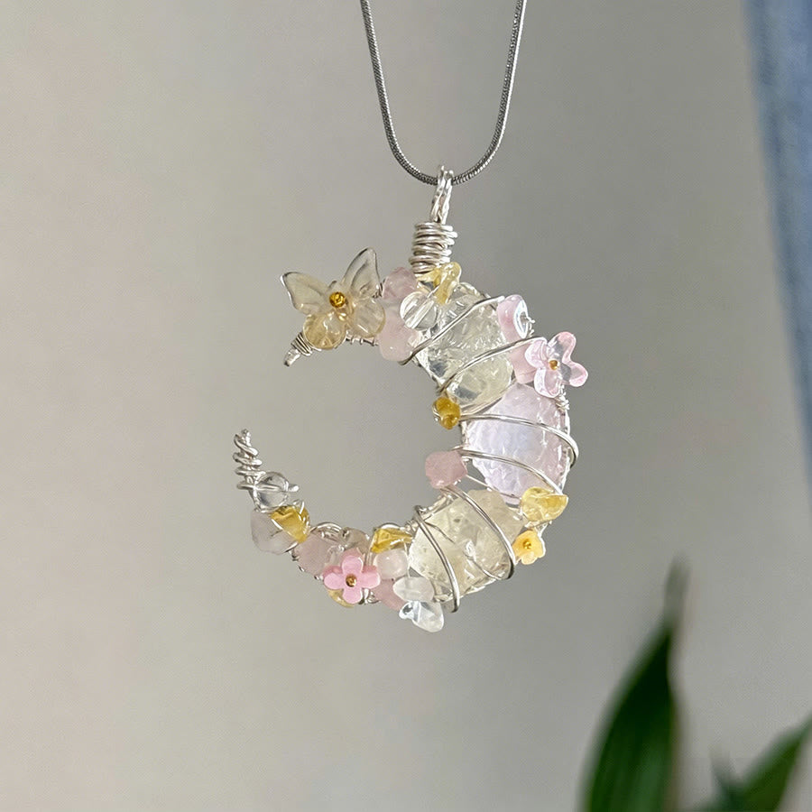 Collier avec pendentif croissant de lune en cristal Olivenorma et accents papillon et étoile - Quartz clair - image 12