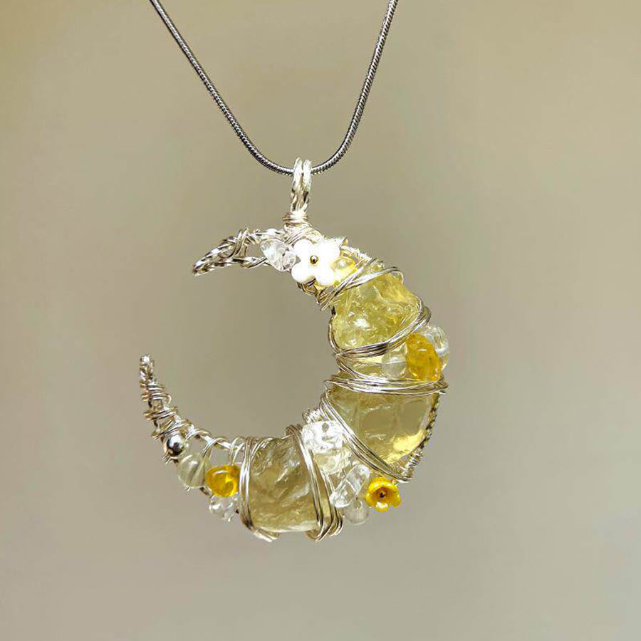 Collier Olivenorma en pierre naturelle avec pendentif croissant de lune pastel fantaisiste et fleurs - Citrine - image 5