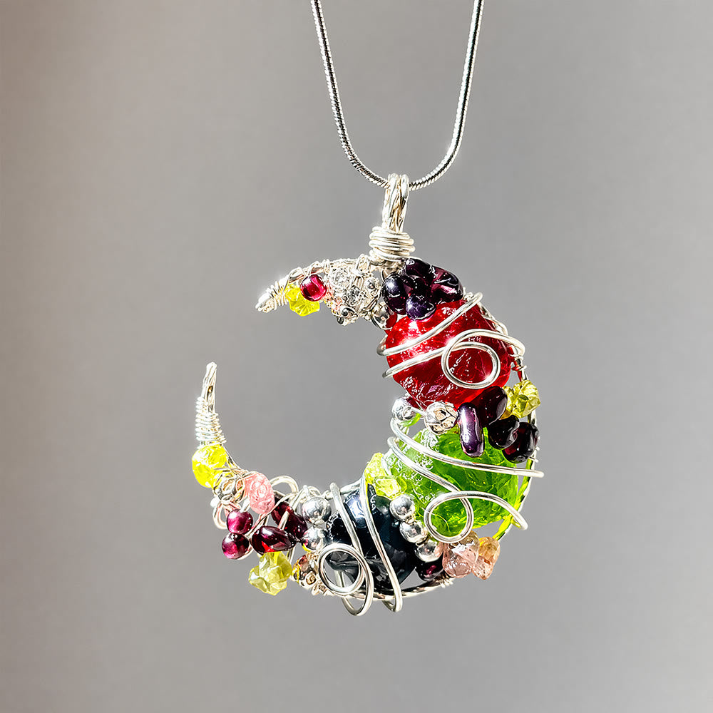 Collier Olivenorma fantaisie en obsidienne et verre mélangé en forme de croissant de lune, monté sur fil métallique - Obsidienne et verre mélangé - image 0