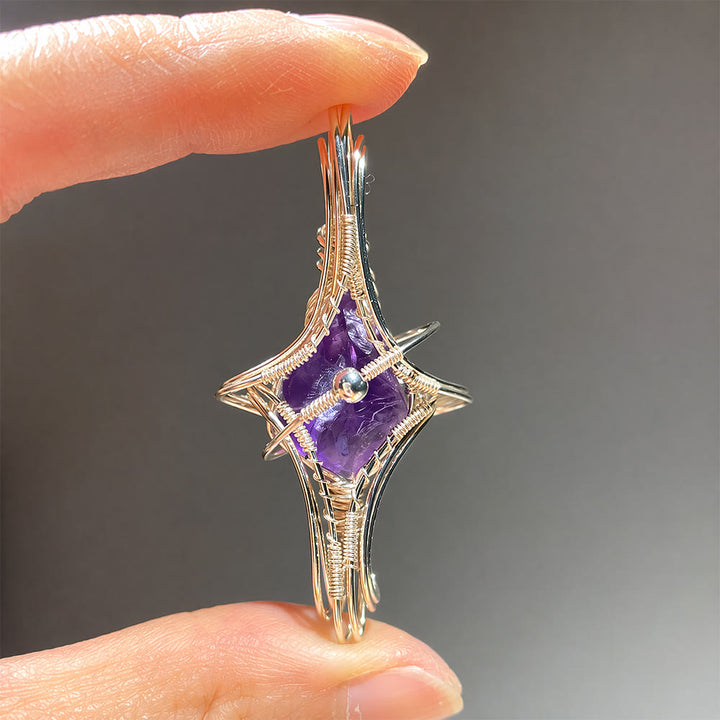 Collier Olivenorma à thème céleste en améthyste et aigue-marine, pierres naturelles enroulées de fil. - image 2