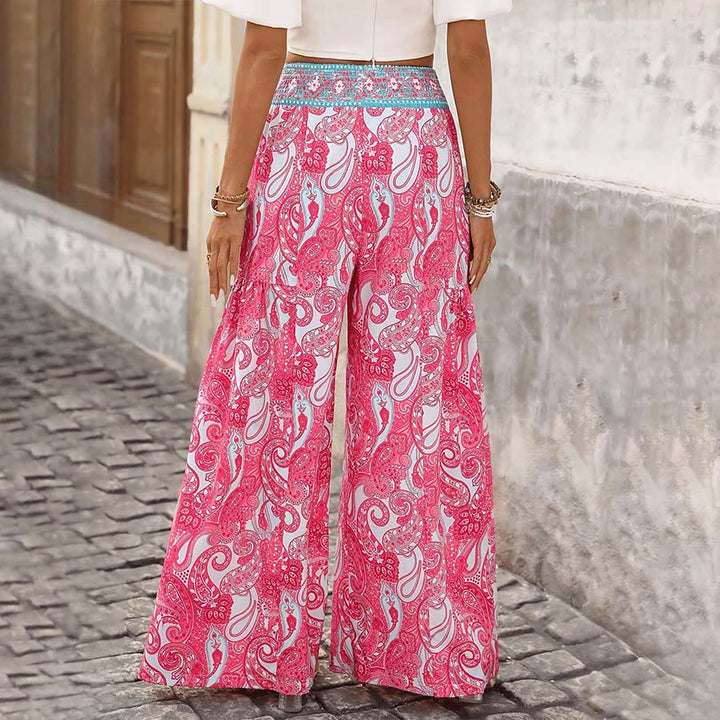 Pantalon Olivenorma Boho à imprimé cachemire, taille haute et jambes larges pour femme - Rose - XL - image 0