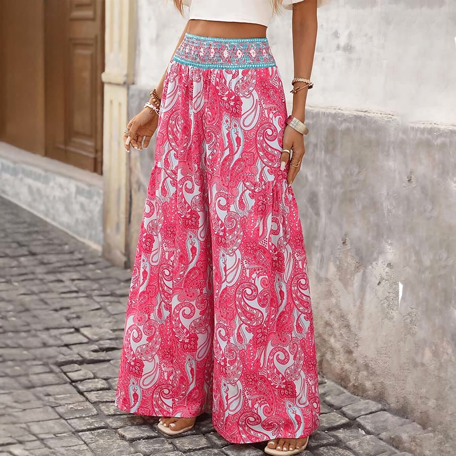 Pantalon Olivenorma Boho à imprimé cachemire, taille haute et jambes larges pour femme - image 2