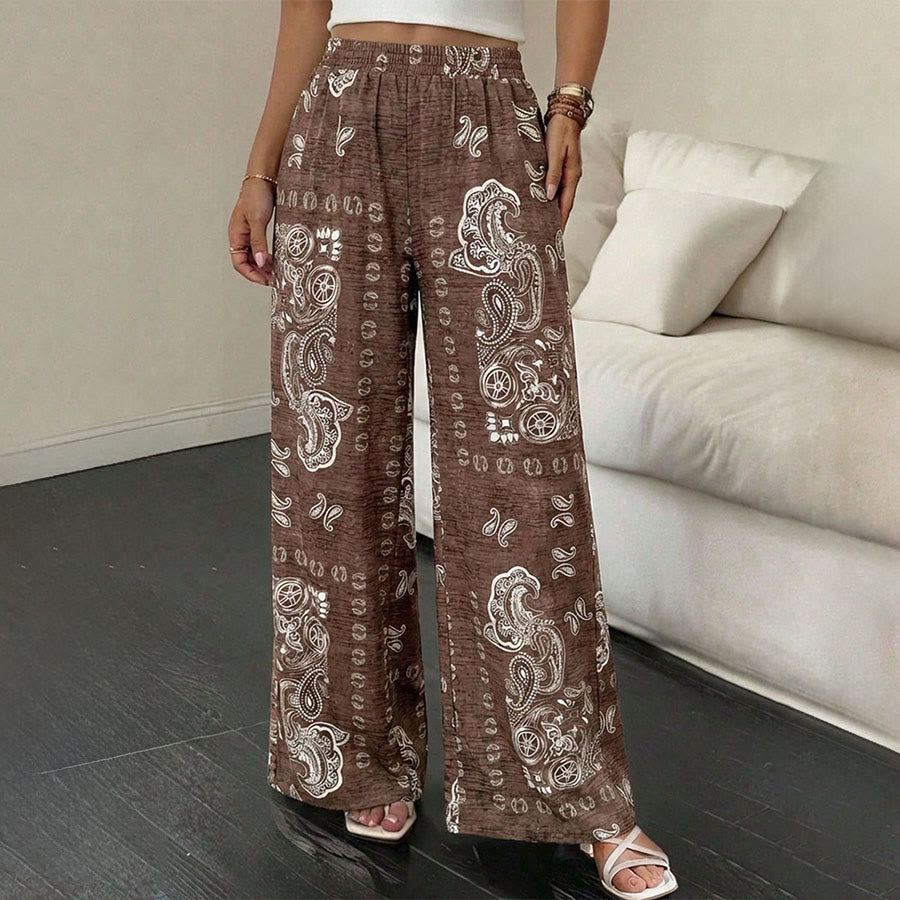 Pantalon Olivenorma rétro à imprimé cachemire bandana, taille haute élastique et jambes larges pour femme - image 2