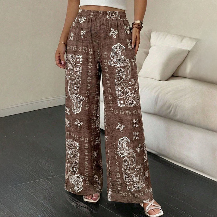 Pantalon Olivenorma rétro à imprimé cachemire bandana, taille haute élastique et jambes larges pour femme - image 2