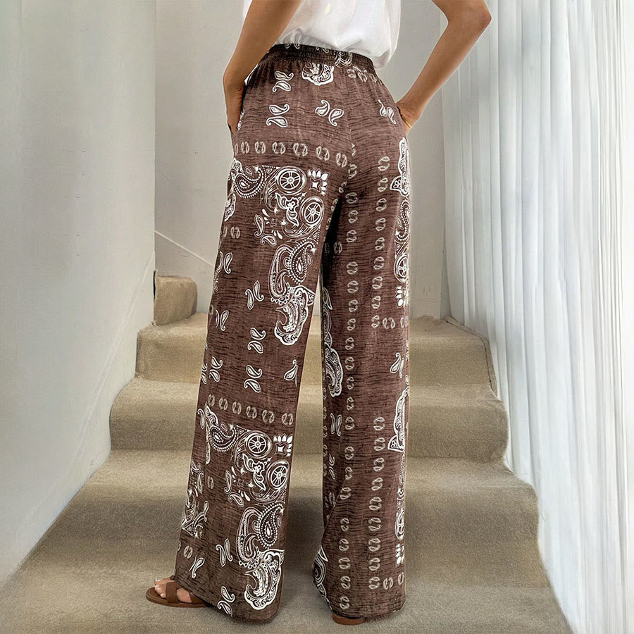 Pantalon Olivenorma rétro à imprimé cachemire bandana, taille haute élastique et jambes larges pour femme - image 4