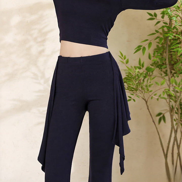 Pantalon de yoga Olivenorma pour femme, taille haute évasée, coupe asymétrique et ceinture nouée - image 5