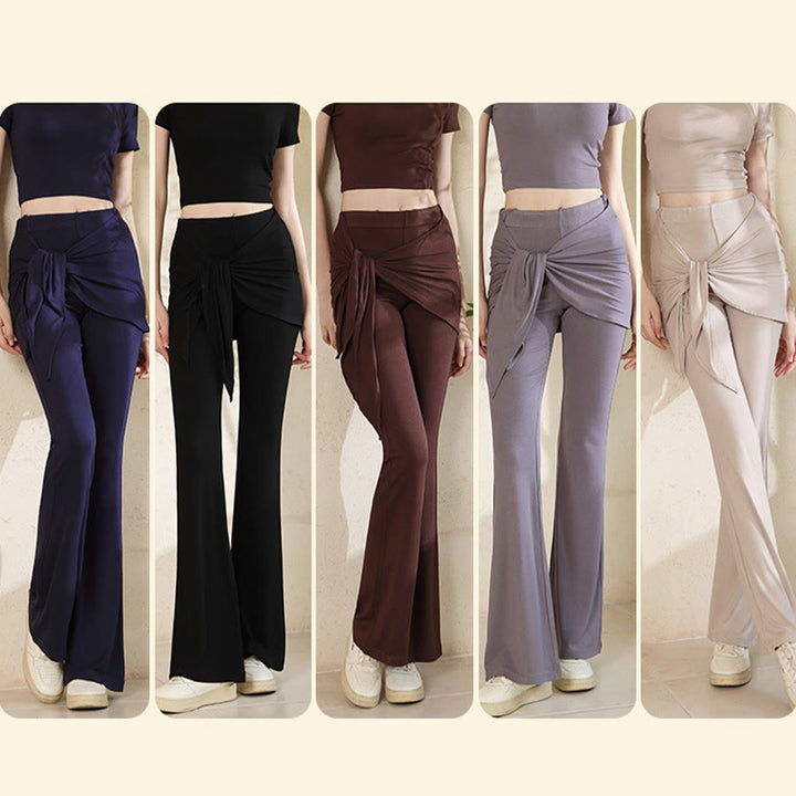 Pantalon de yoga Olivenorma pour femme, taille haute évasée, coupe asymétrique et ceinture nouée - image 12