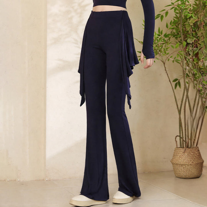 Pantalon de yoga Olivenorma pour femme, taille haute évasée, coupe asymétrique et ceinture nouée - image 4