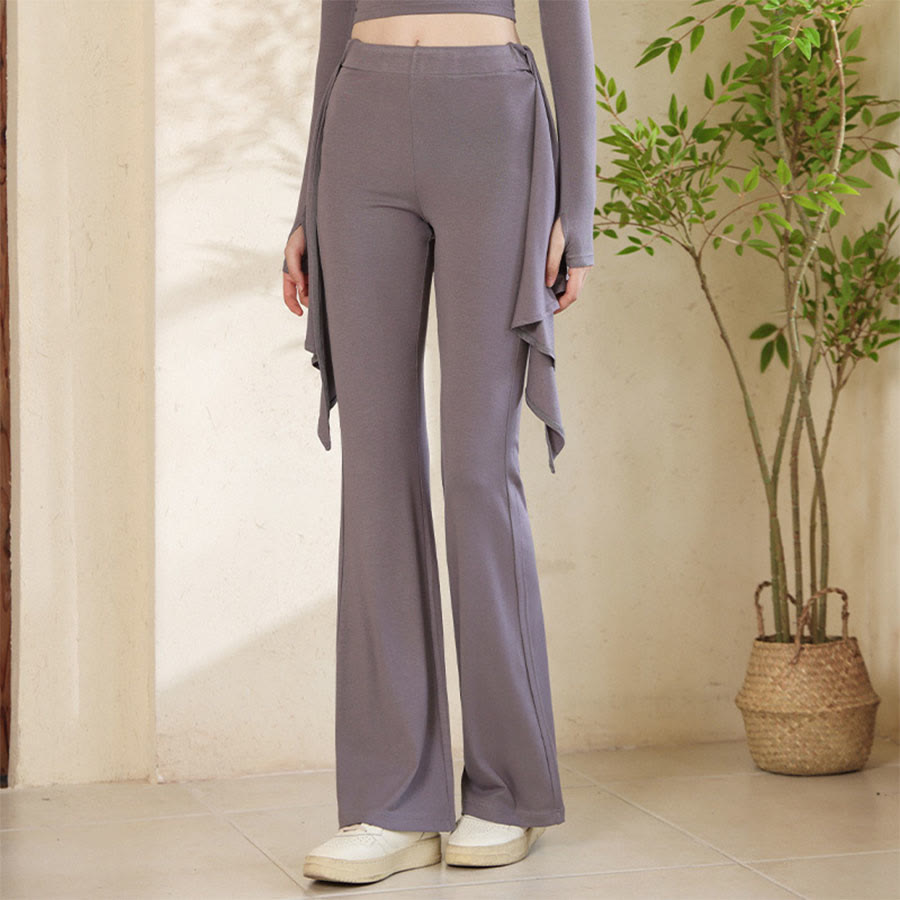Pantalon de yoga Olivenorma pour femme, taille haute évasée, coupe asymétrique et ceinture nouée - Gris - XL - image 8