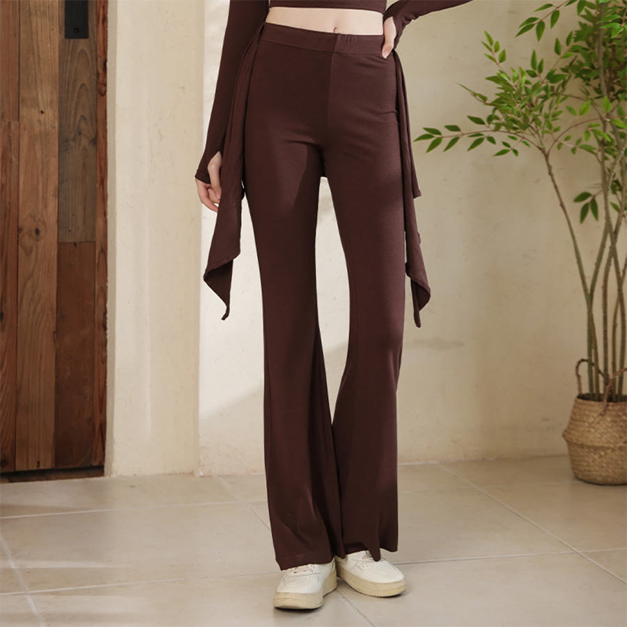 Pantalon de yoga Olivenorma pour femme, taille haute évasée, coupe asymétrique et ceinture nouée - Café - XL - image 11