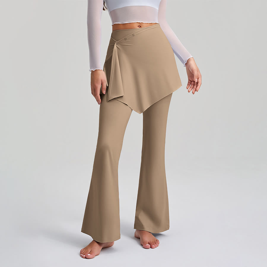 Jupe asymétrique Olivenorma avec superposition de boutons et taille haute, coupe bootcut, pantalon de yoga pour femme - Couleur cacao - XXL - image 6