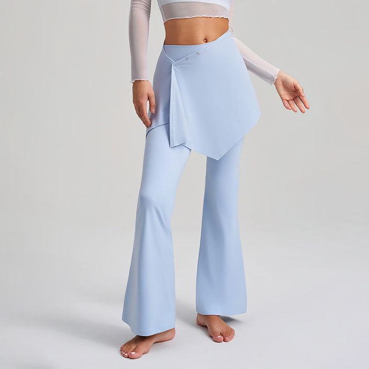 Jupe asymétrique Olivenorma avec superposition de boutons et taille haute, coupe bootcut, pantalon de yoga pour femme - Moulin à vent bleu - XXL - image 1