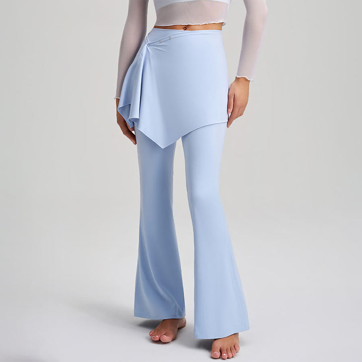 Jupe asymétrique Olivenorma avec superposition de boutons et taille haute, coupe bootcut, pantalon de yoga pour femme - image 5