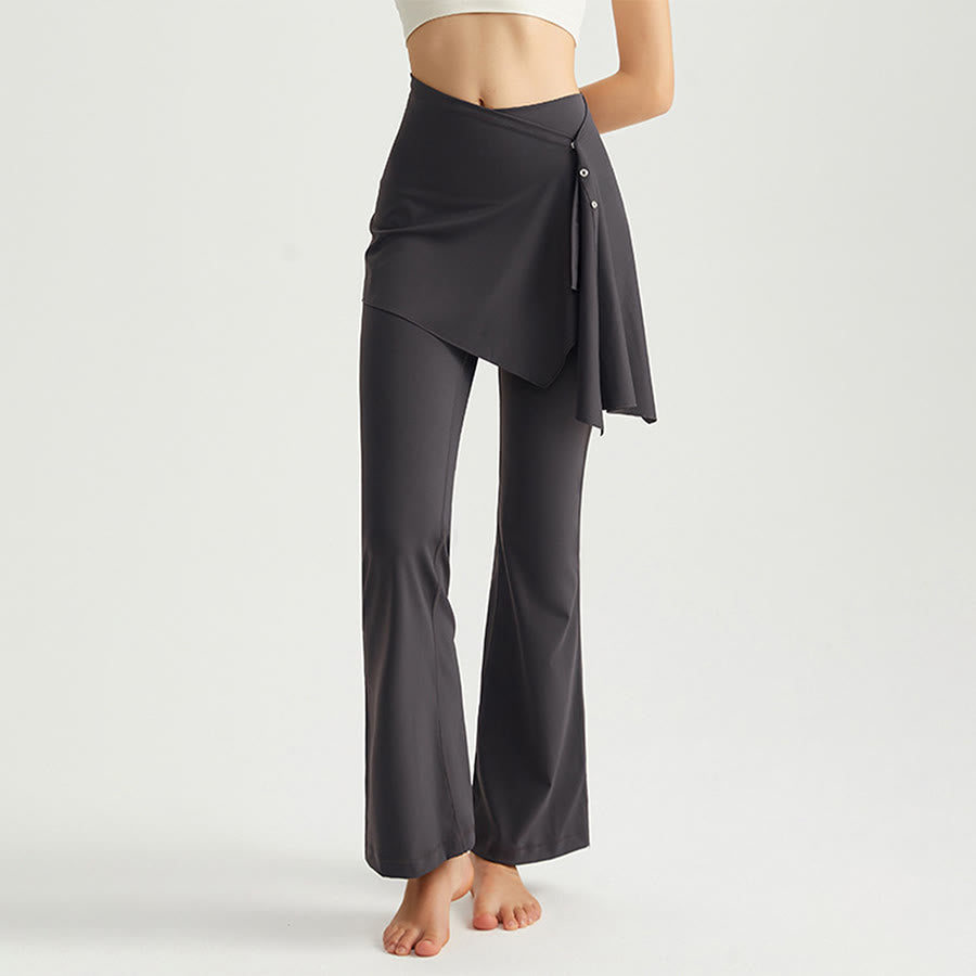 Jupe asymétrique Olivenorma avec superposition de boutons et taille haute, coupe bootcut, pantalon de yoga pour femme - Gris roche - XXL - image 0
