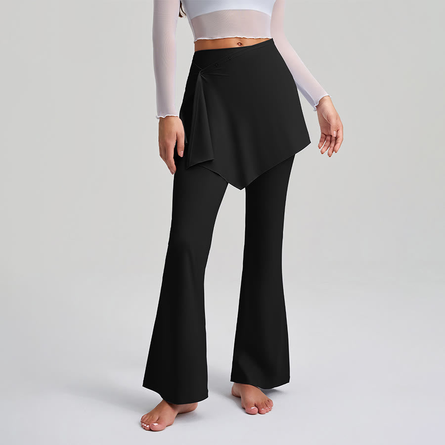 Jupe asymétrique Olivenorma avec superposition de boutons et taille haute, coupe bootcut, pantalon de yoga pour femme - Mode noire - XXL - image 9