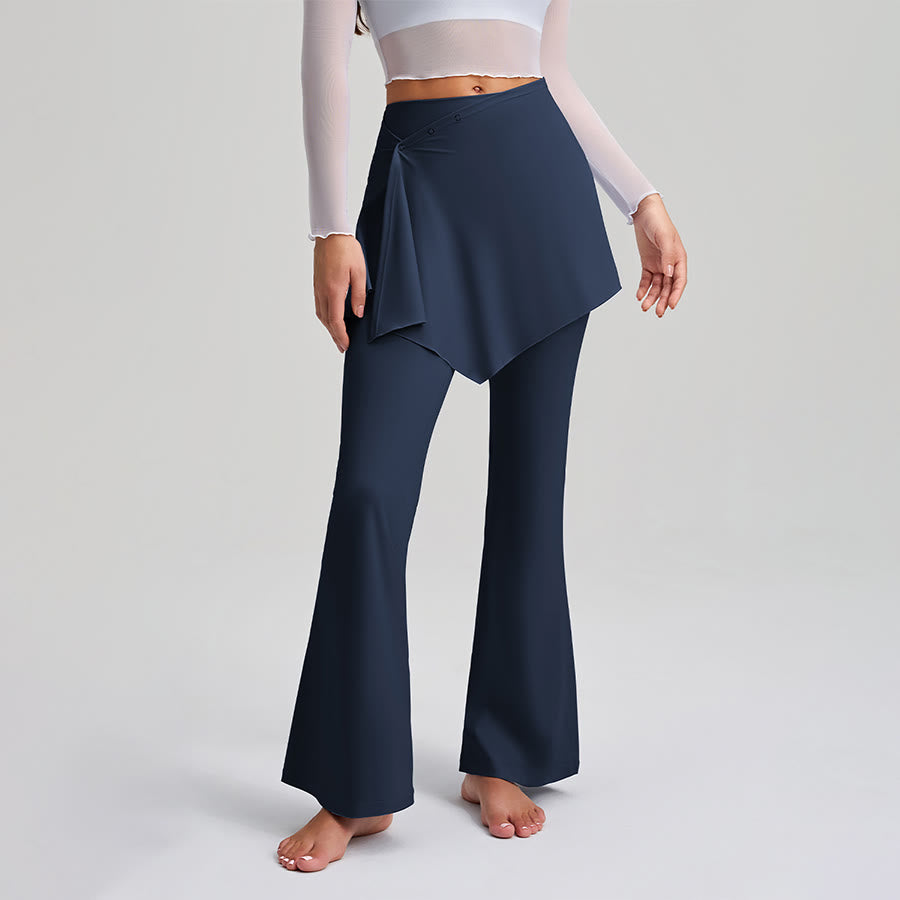 Jupe asymétrique Olivenorma avec superposition de boutons et taille haute, coupe bootcut, pantalon de yoga pour femme - Bleu marine - XXL - image 7