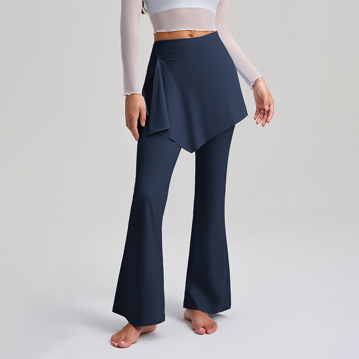 Jupe asymétrique Olivenorma avec superposition de boutons et taille haute, coupe bootcut, pantalon de yoga pour femme - Bleu marine - XXL - image 7