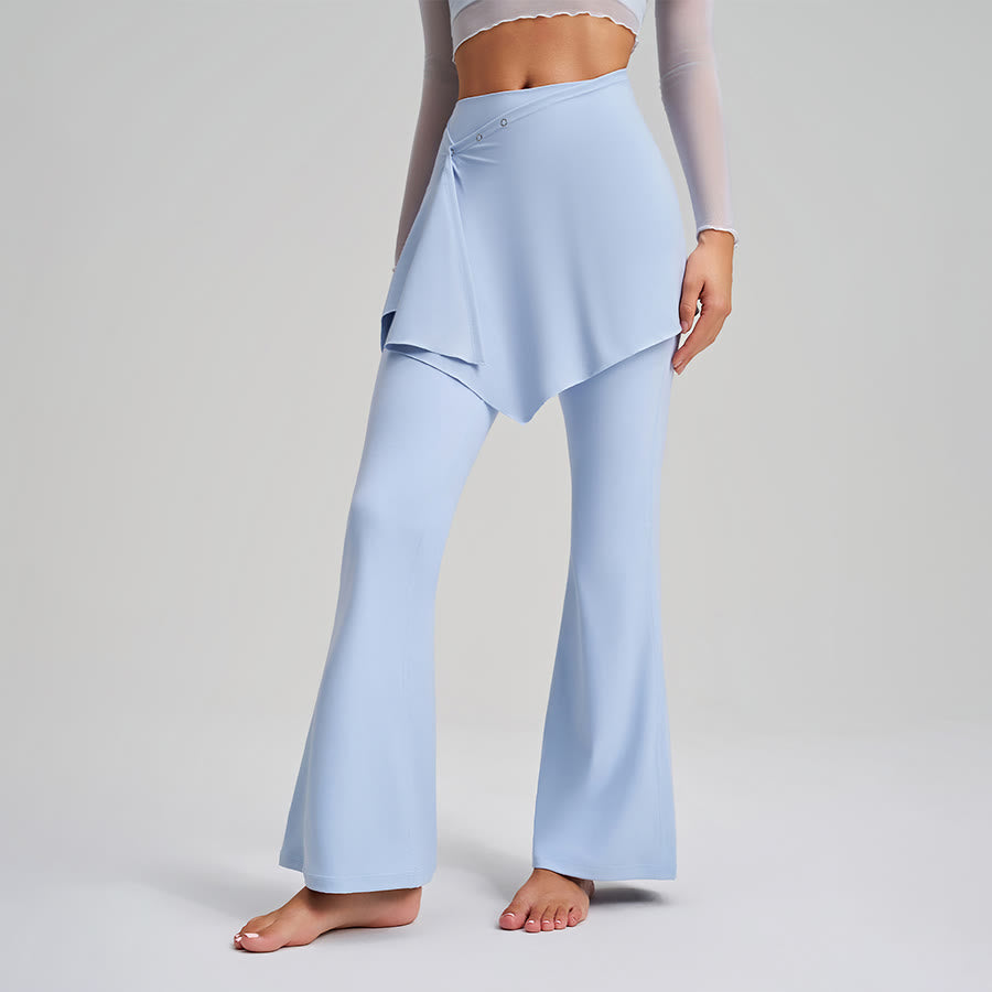Jupe asymétrique Olivenorma avec superposition de boutons et taille haute, coupe bootcut, pantalon de yoga pour femme - image 2