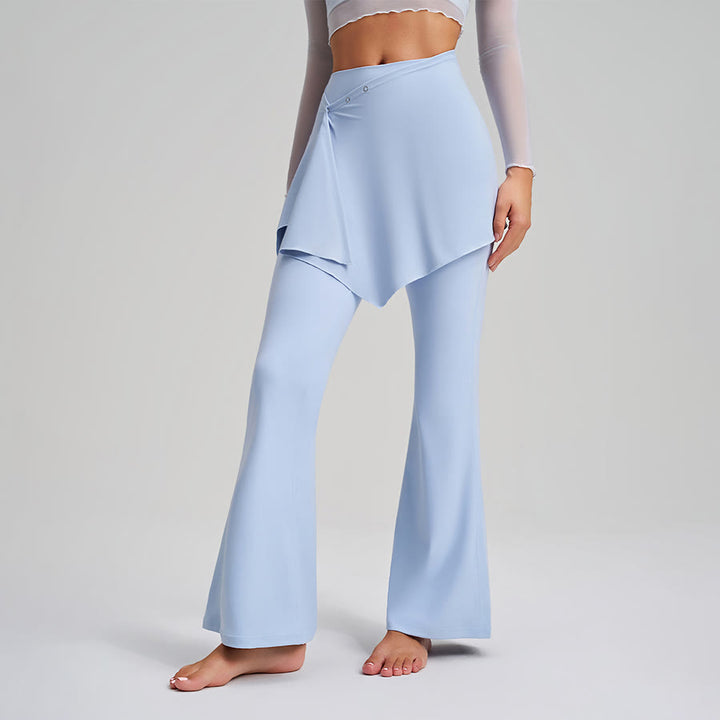 Jupe asymétrique Olivenorma avec superposition de boutons et taille haute, coupe bootcut, pantalon de yoga pour femme - image 2