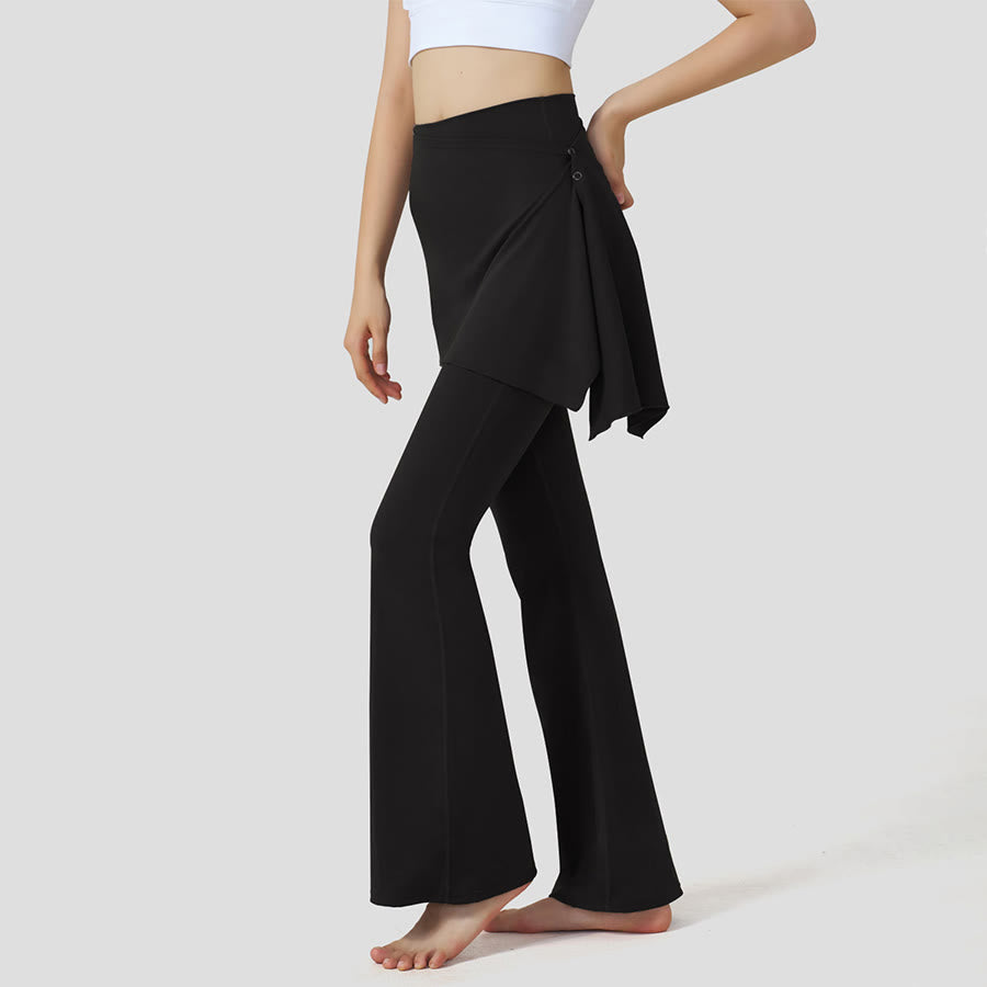 Pantalon de yoga Olivenorma à jupe superposée et taille haute évasée pour femme - Noir - XL - image 7