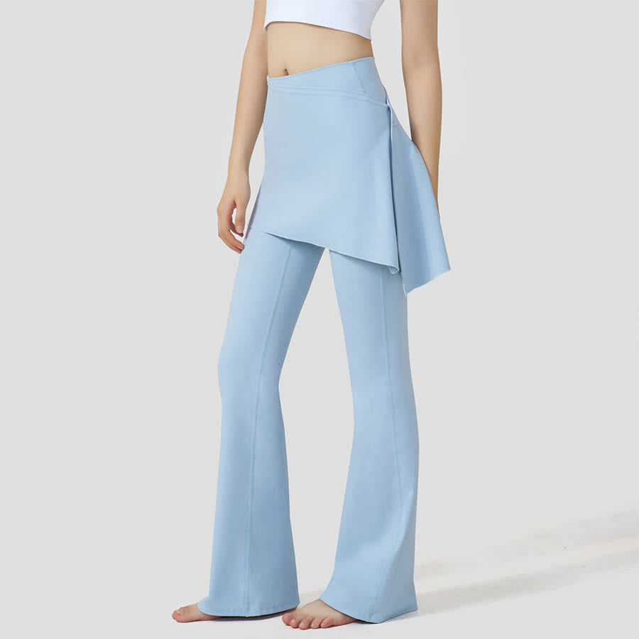 Pantalon de yoga Olivenorma à jupe superposée et taille haute évasée pour femme - Bleu - XL - image 10