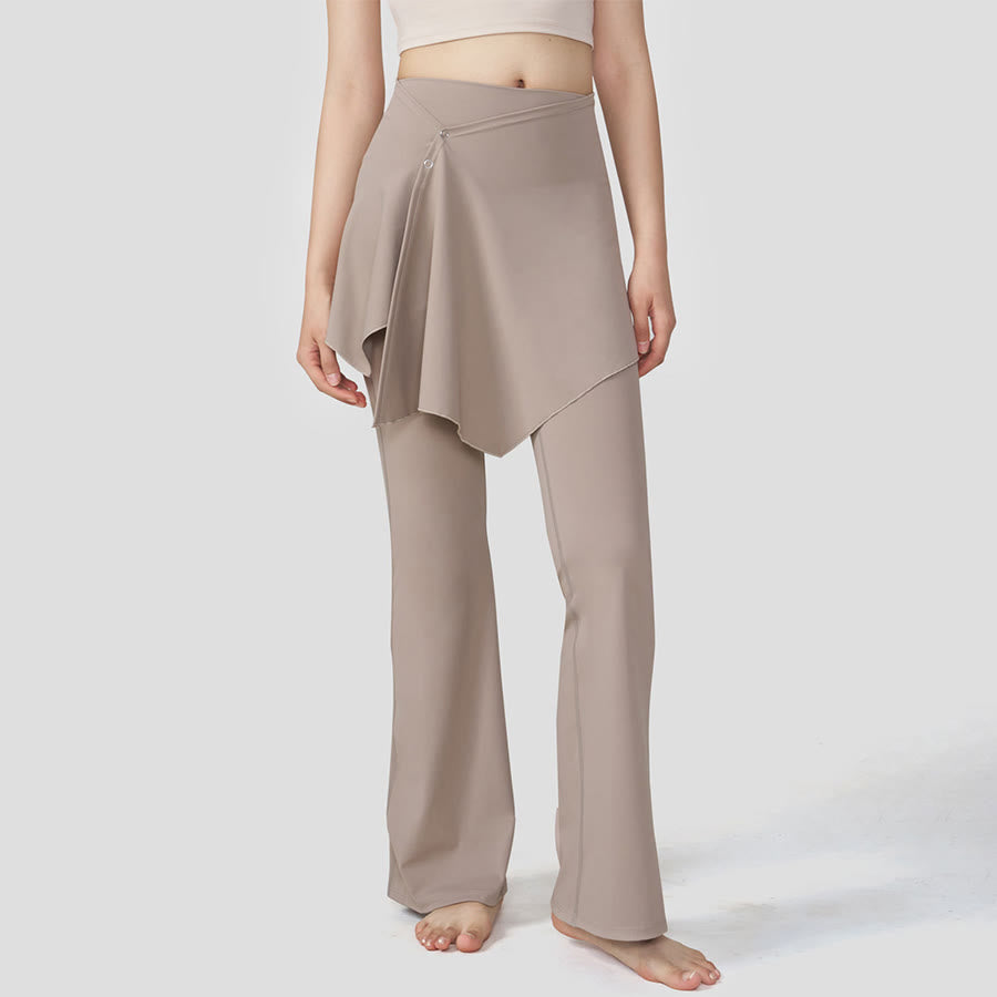 Pantalon de yoga Olivenorma à jupe superposée et taille haute évasée pour femme - Amande - XL - image 4