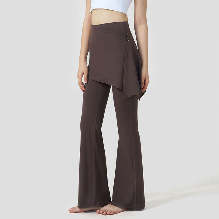 Pantalon de yoga Olivenorma à jupe superposée et taille haute évasée pour femme - Brun - XL - image 0