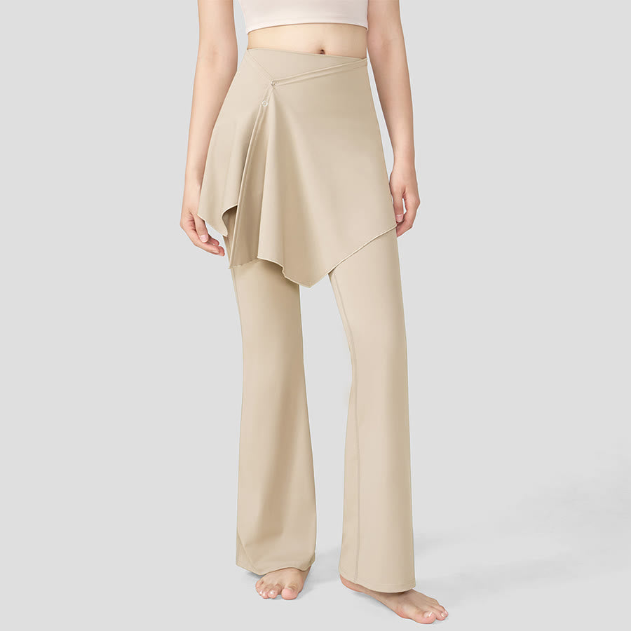 Pantalon de yoga Olivenorma à jupe superposée et taille haute évasée pour femme - Kaki - XL - image 14