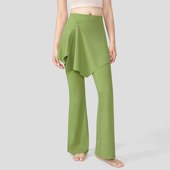Pantalon de yoga Olivenorma à jupe superposée et taille haute évasée pour femme - Vert - XL - image 15