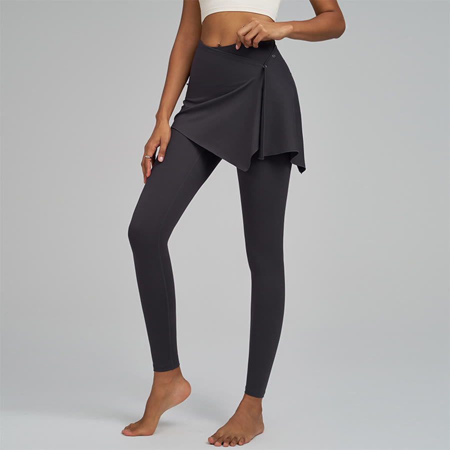 Pantalon de yoga long pour femme Olivenorma, taille haute, avec détail de jupe portefeuille - Gris roche - XXL - image 11