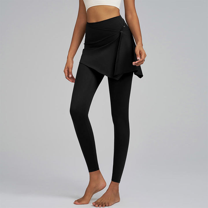 Pantalon de yoga long pour femme Olivenorma, taille haute, avec détail de jupe portefeuille - Mode noire - XXL - image 4