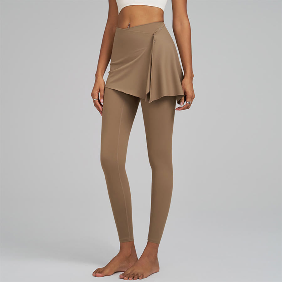 Pantalon de yoga long pour femme Olivenorma, taille haute, avec détail de jupe portefeuille - Couleur cacao - XXL - image 6