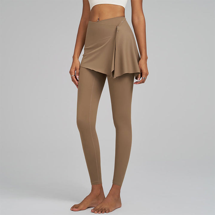 Pantalon de yoga long pour femme Olivenorma, taille haute, avec détail de jupe portefeuille - Couleur cacao - XXL - image 6