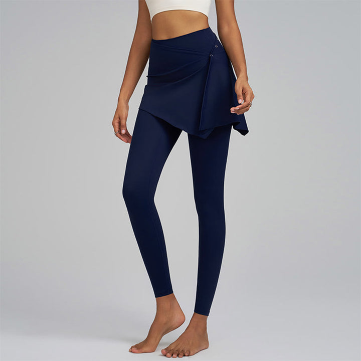 Pantalon de yoga long pour femme Olivenorma, taille haute, avec détail de jupe portefeuille - Bleu marine - XXL - image 9
