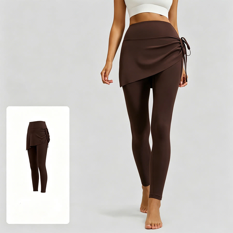 Jupe portefeuille taille haute Olivenorma avec cordon de serrage et pantalon de yoga pour femme - Café infusé - XXL - image 1