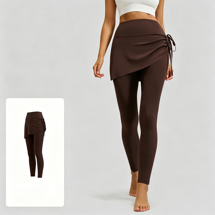 Jupe portefeuille taille haute Olivenorma avec cordon de serrage et pantalon de yoga pour femme - Café infusé - XXL - image 1